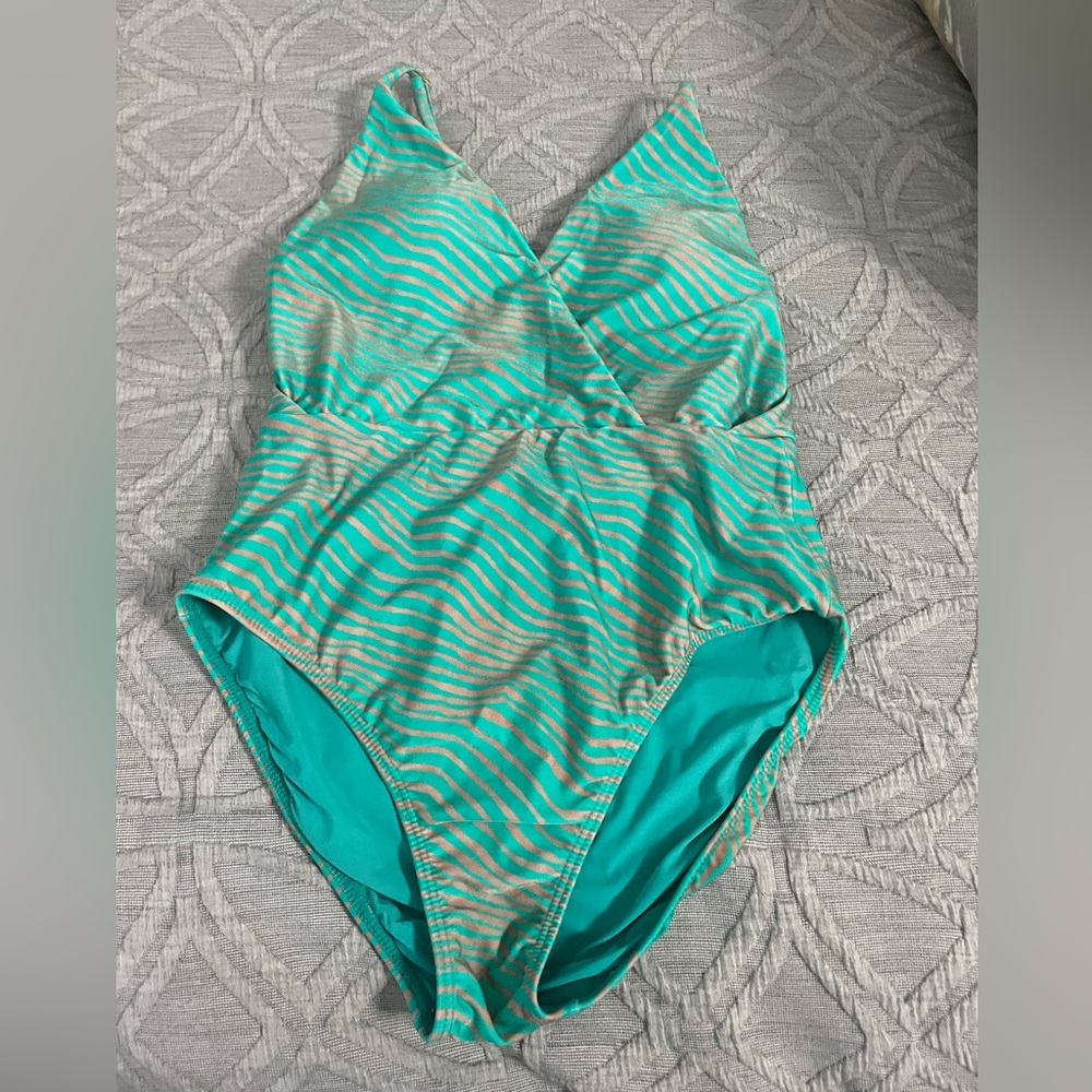 VIX Teal Green and Gold Striped Swimsuit